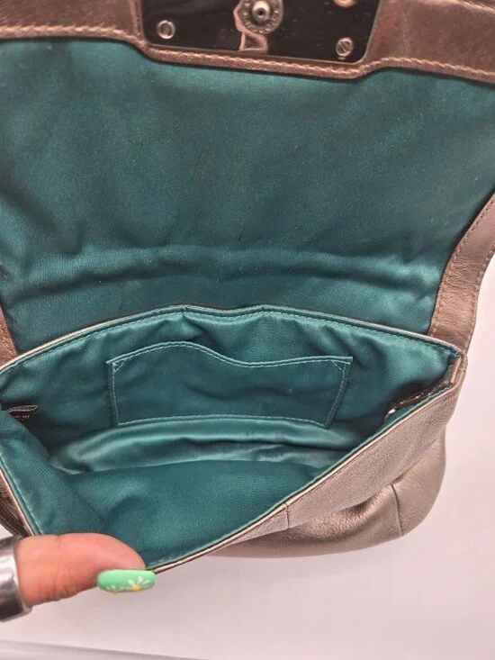 Coach Kristen Metallic Slouch Leather Handbag Hobo Shoulder Bag Front Pocket w/ - Picture 5 of 12